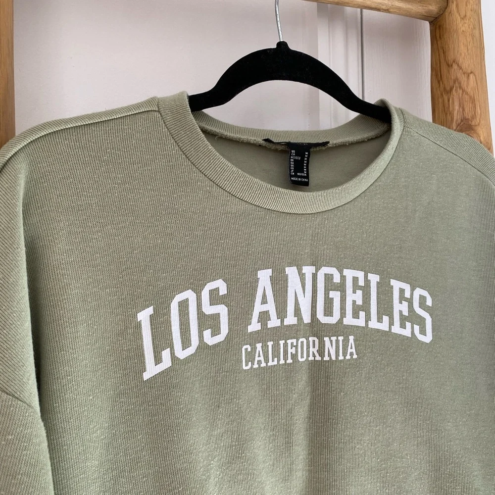 Forever 21 Cropped Los Angeles Pullover Sweatshirt Green Women's Medium